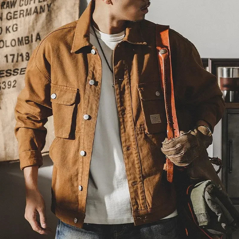 Brown Denim Jacket for Men - Trendy Autumn Style