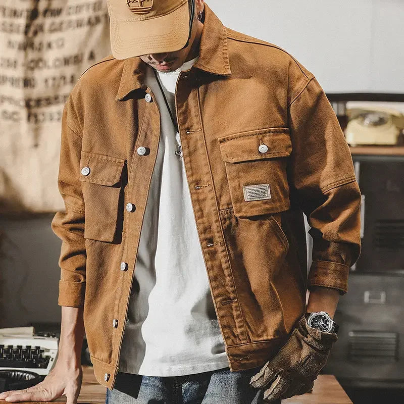 Brown Denim Jacket for Men - Trendy Autumn Style